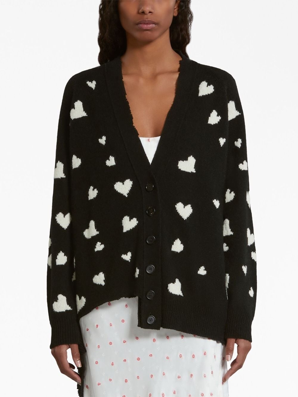 heart-print V-neck cardigan - 3