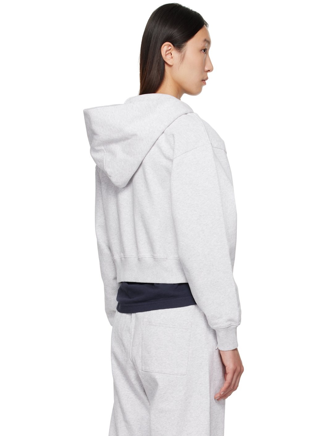 Gray 'NY Health Club' Cropped Zip Sports Hoodie - 3