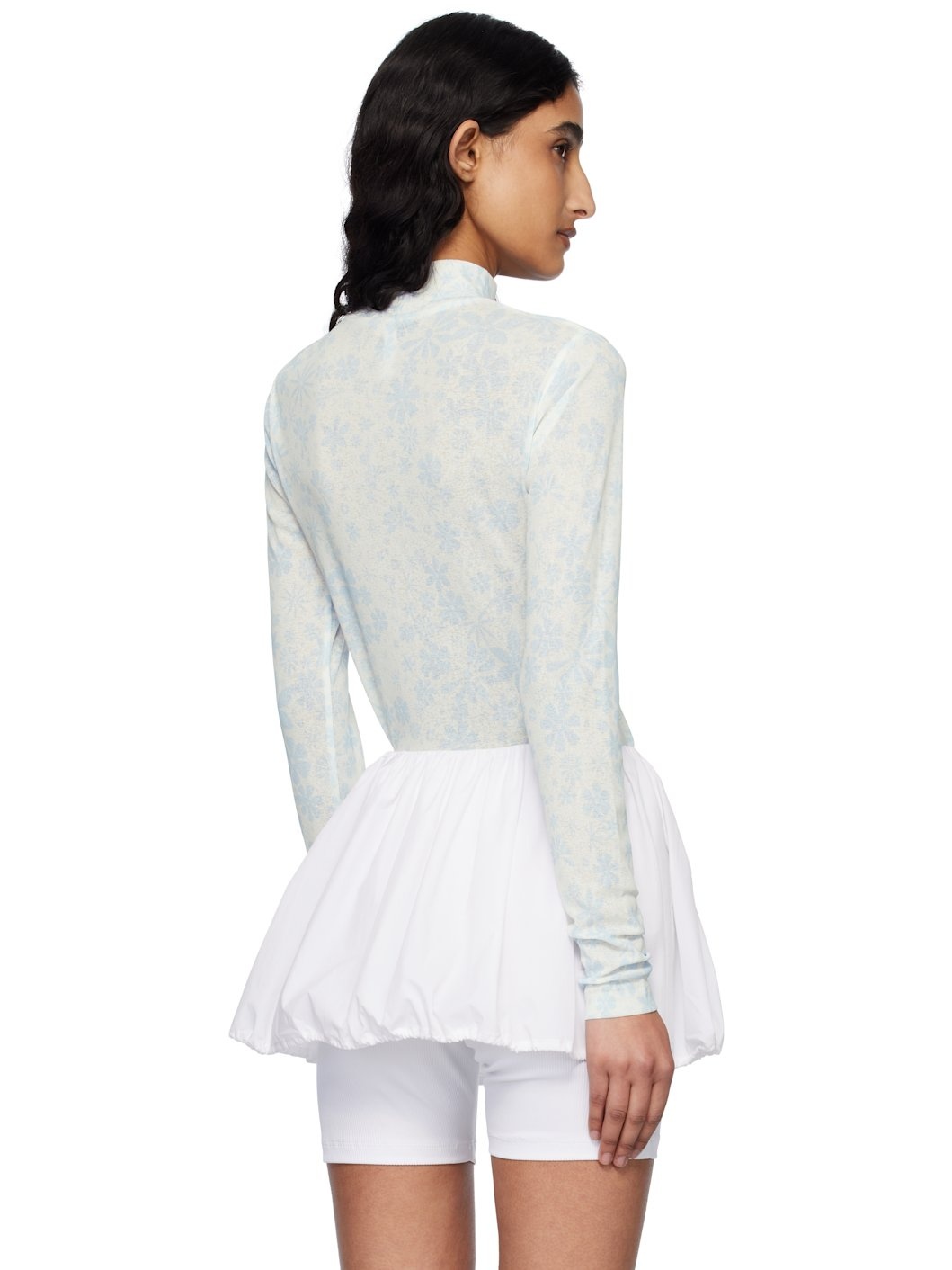 Blue & Off-White Flower Jersey Turtleneck - 3