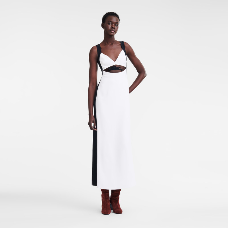 Longchamp Long dress with belt patch White/Black - Crepe outlook
