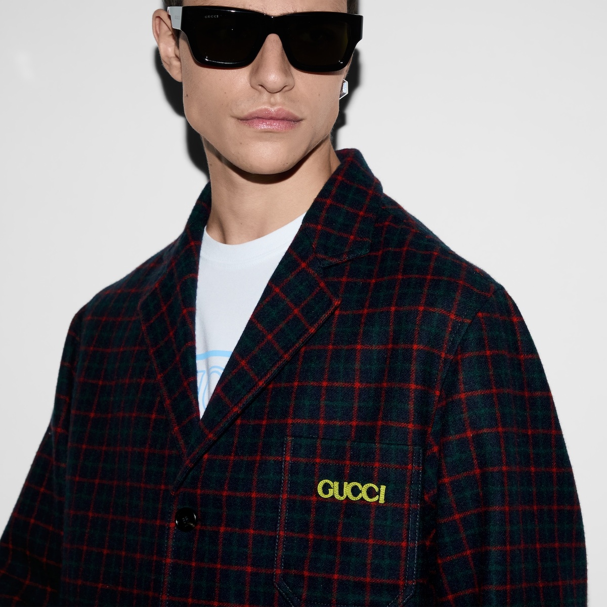 Embroidered check wool flannel jacket - 5