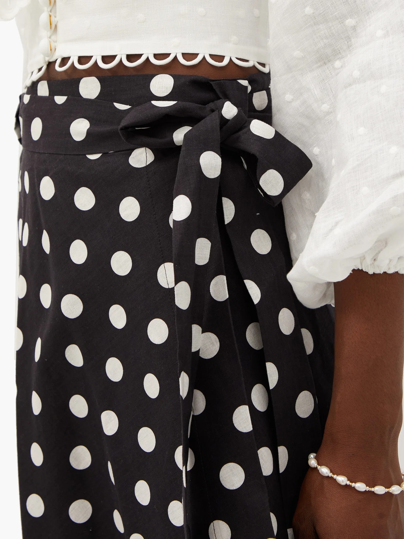 Bellitude polka-dot linen-blend midi skirt - 4