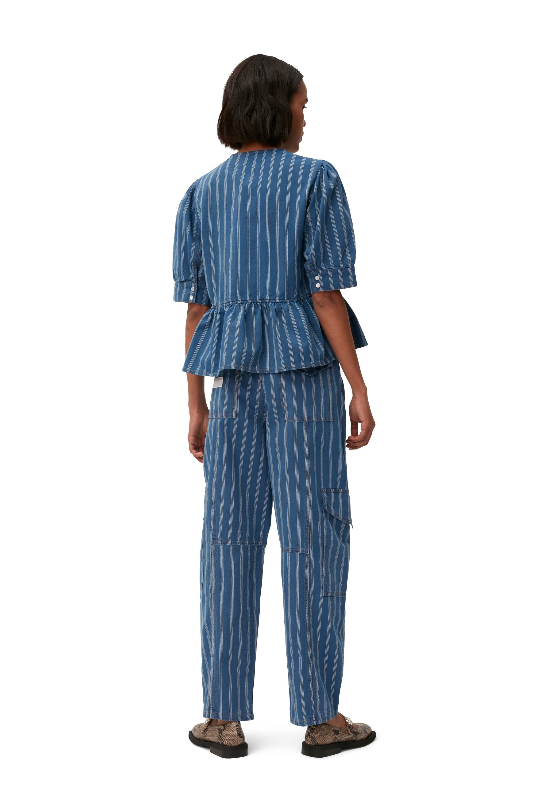STRIPE DENIM CARGO PANTS - 4