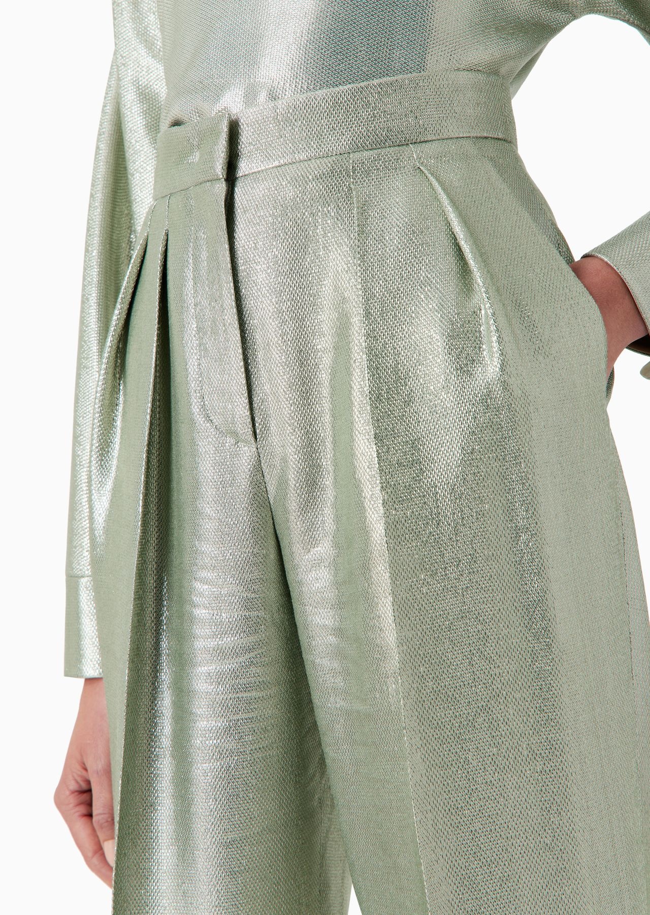 High-waisted trousers in fluid armure lurex - 5
