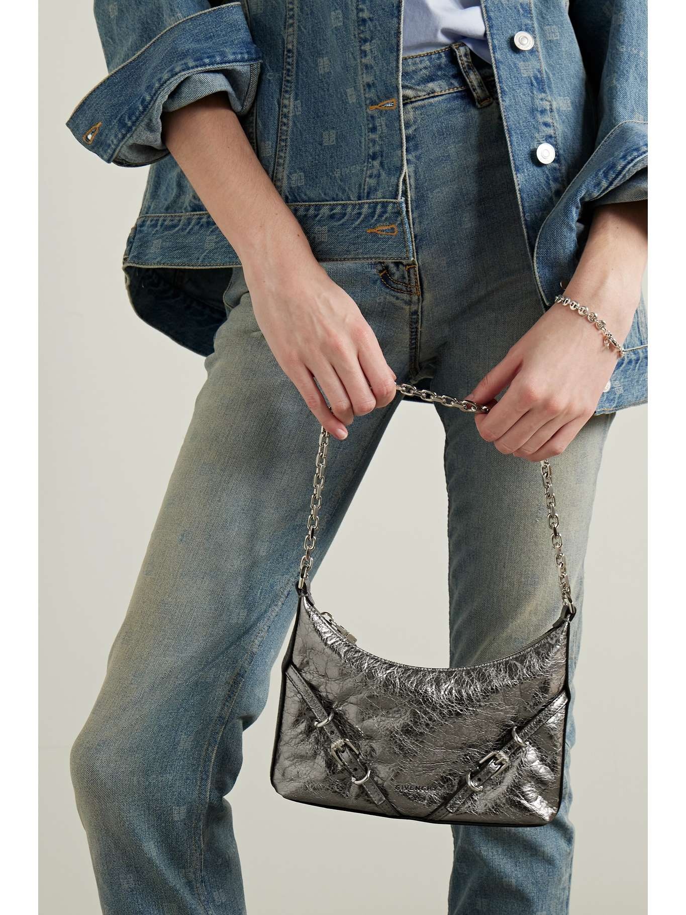 Voyou Party metallic crinkled-leather shoulder bag - 2