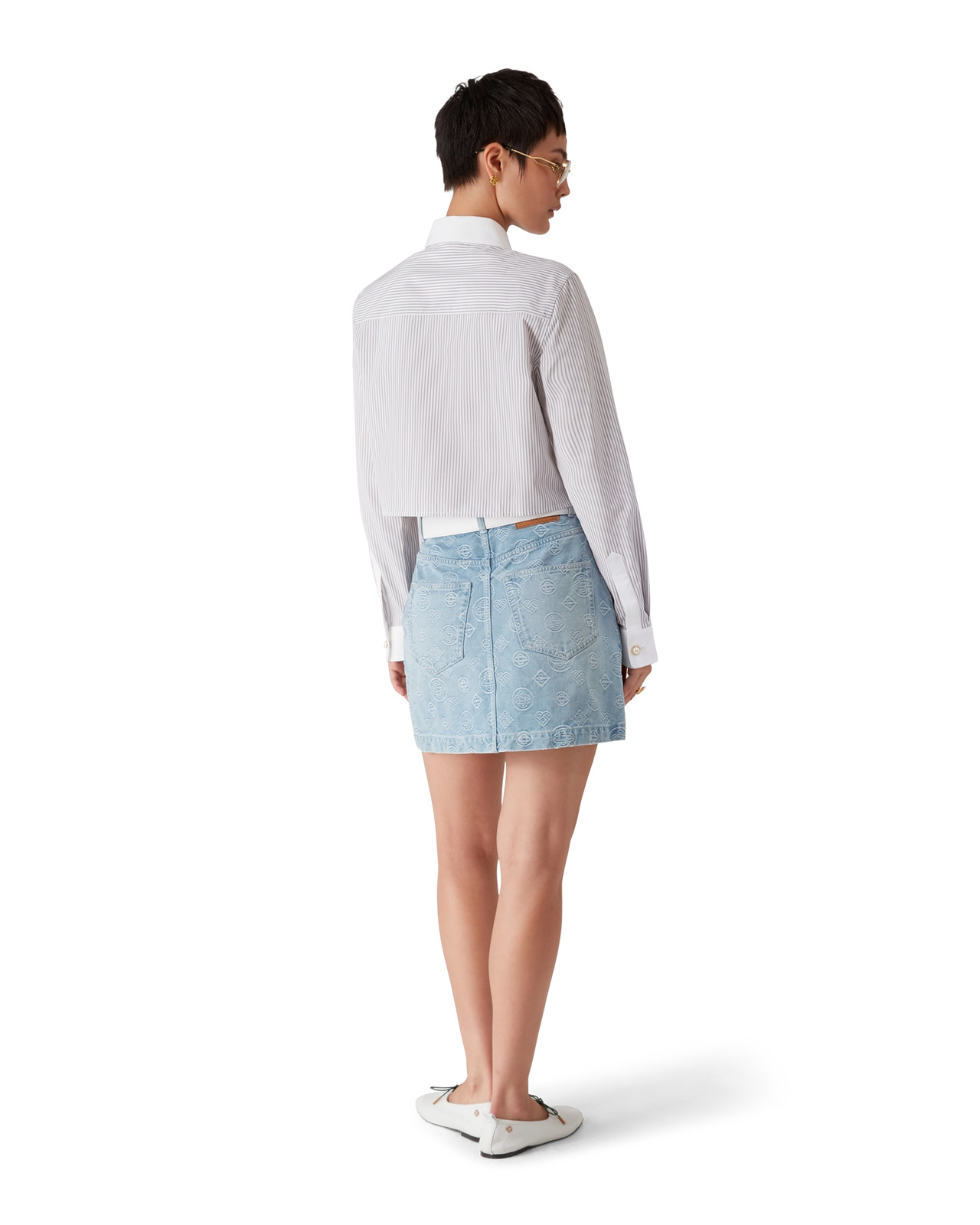 Cotton Pinstripe Embroidered Cropped Shirt | Casablanca Paris - 3