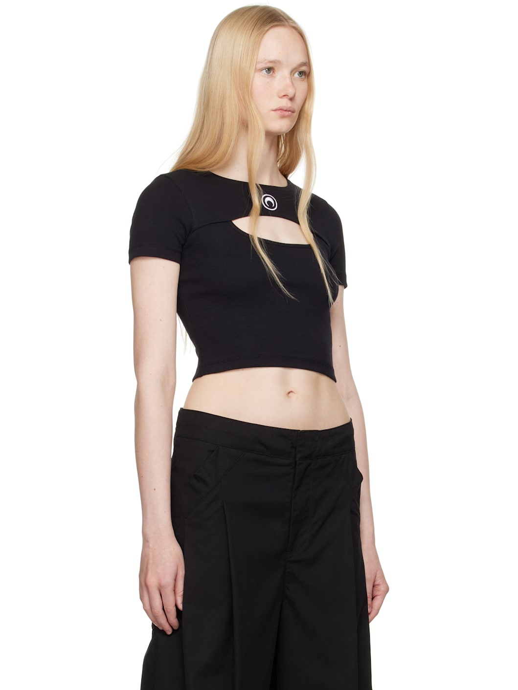 Black Moon Logo Ribbed Jersey Cut-Out T-shirt - 2
