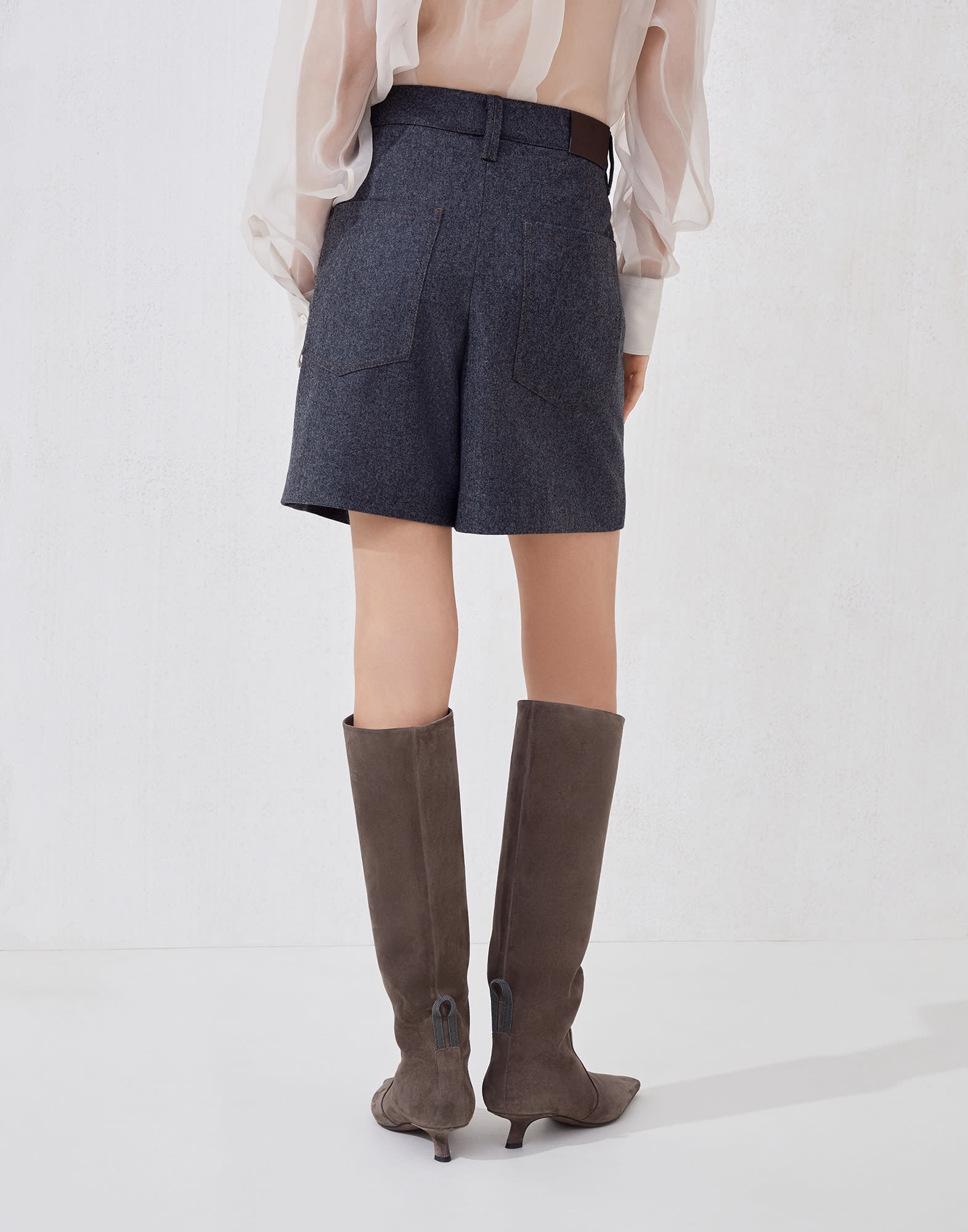 Virgin wool flannel baggy shorts with monili - 2