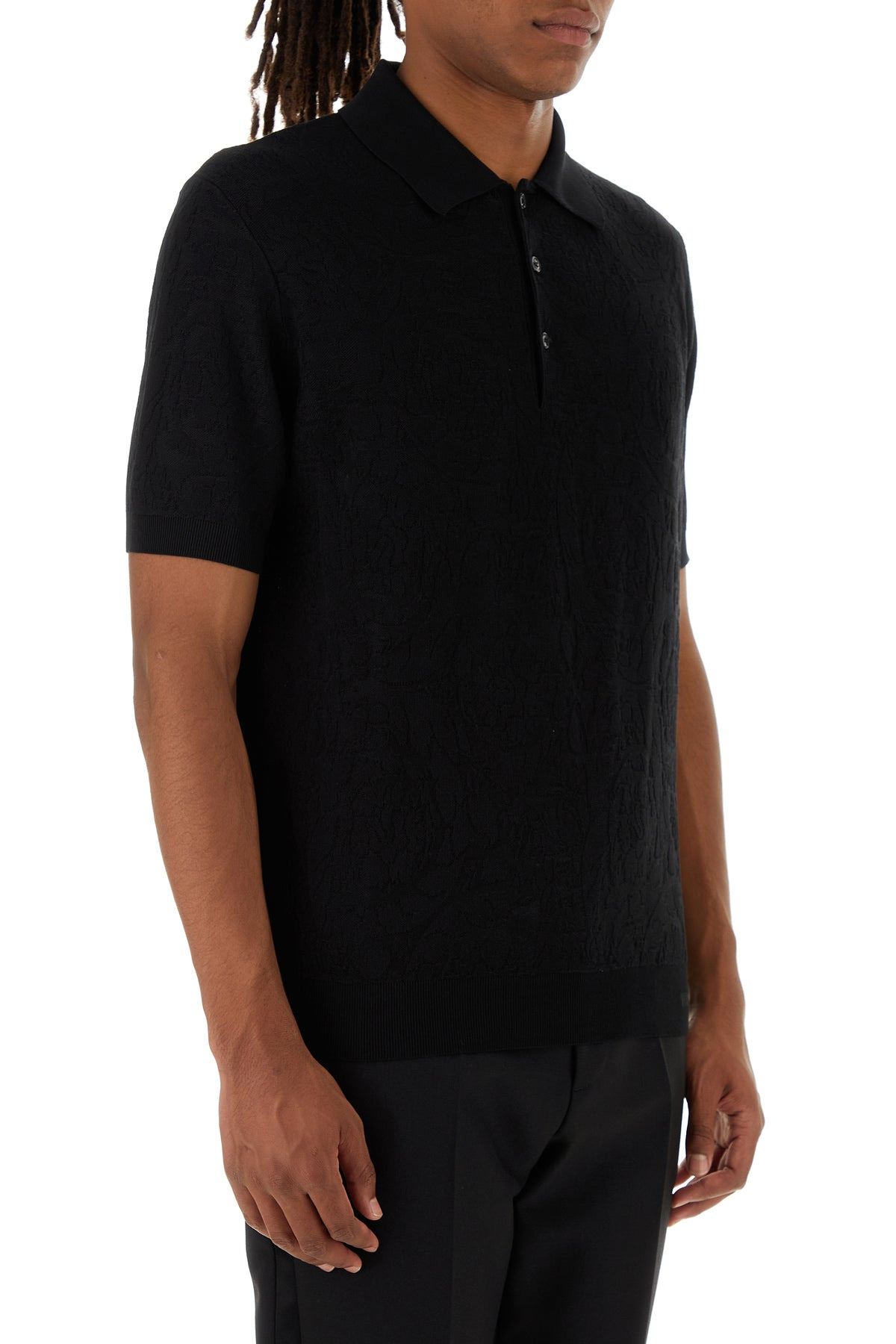 Black silk blend polo shirt - 3