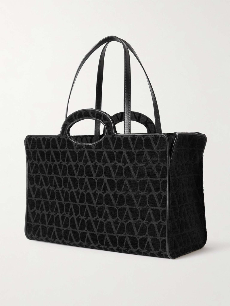 Medium Leather-Trimmed Logo-Jacquard Canvas Tote Bag 4