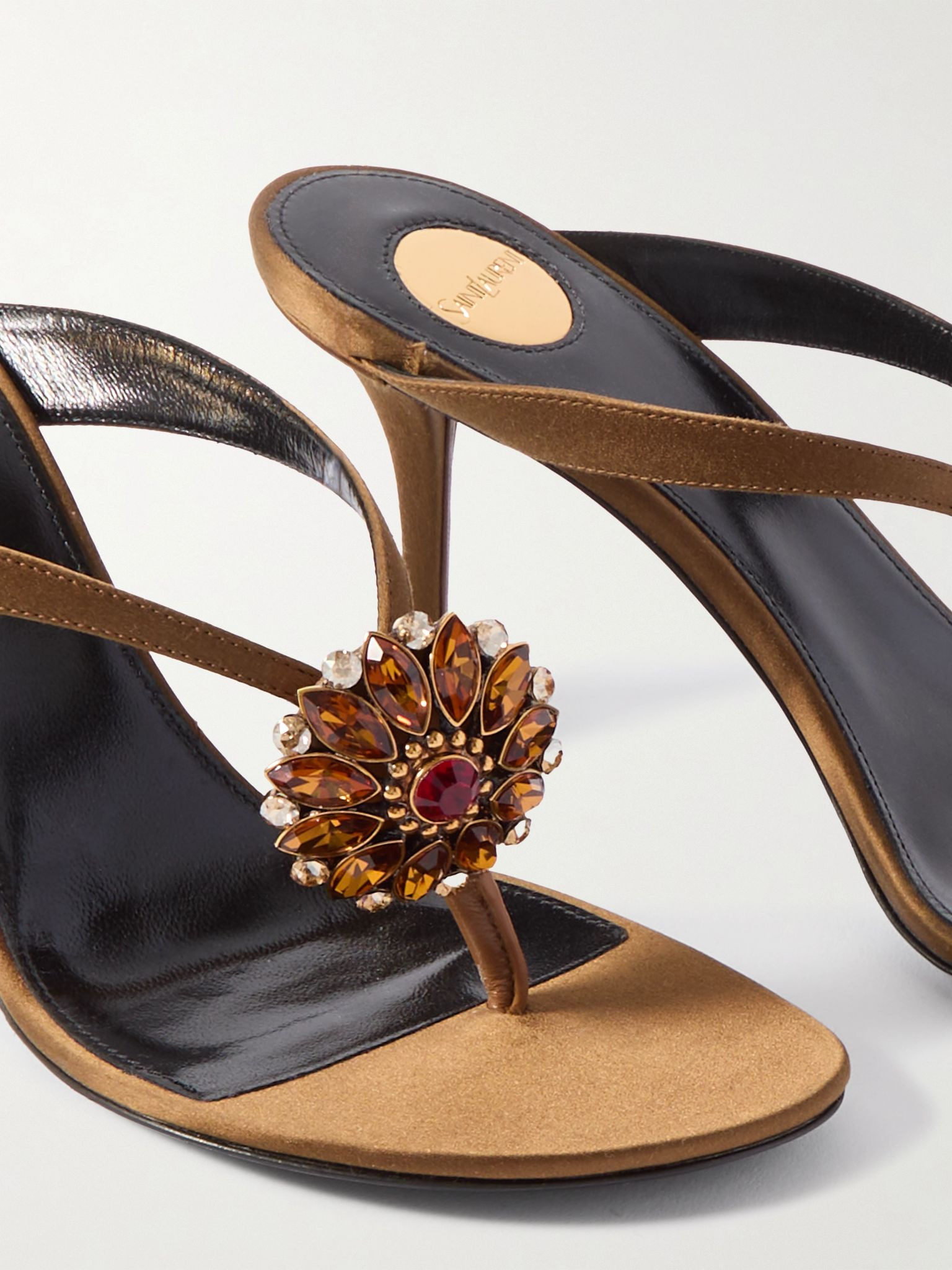 Otero crystal-embellished satin mules Brown - 4