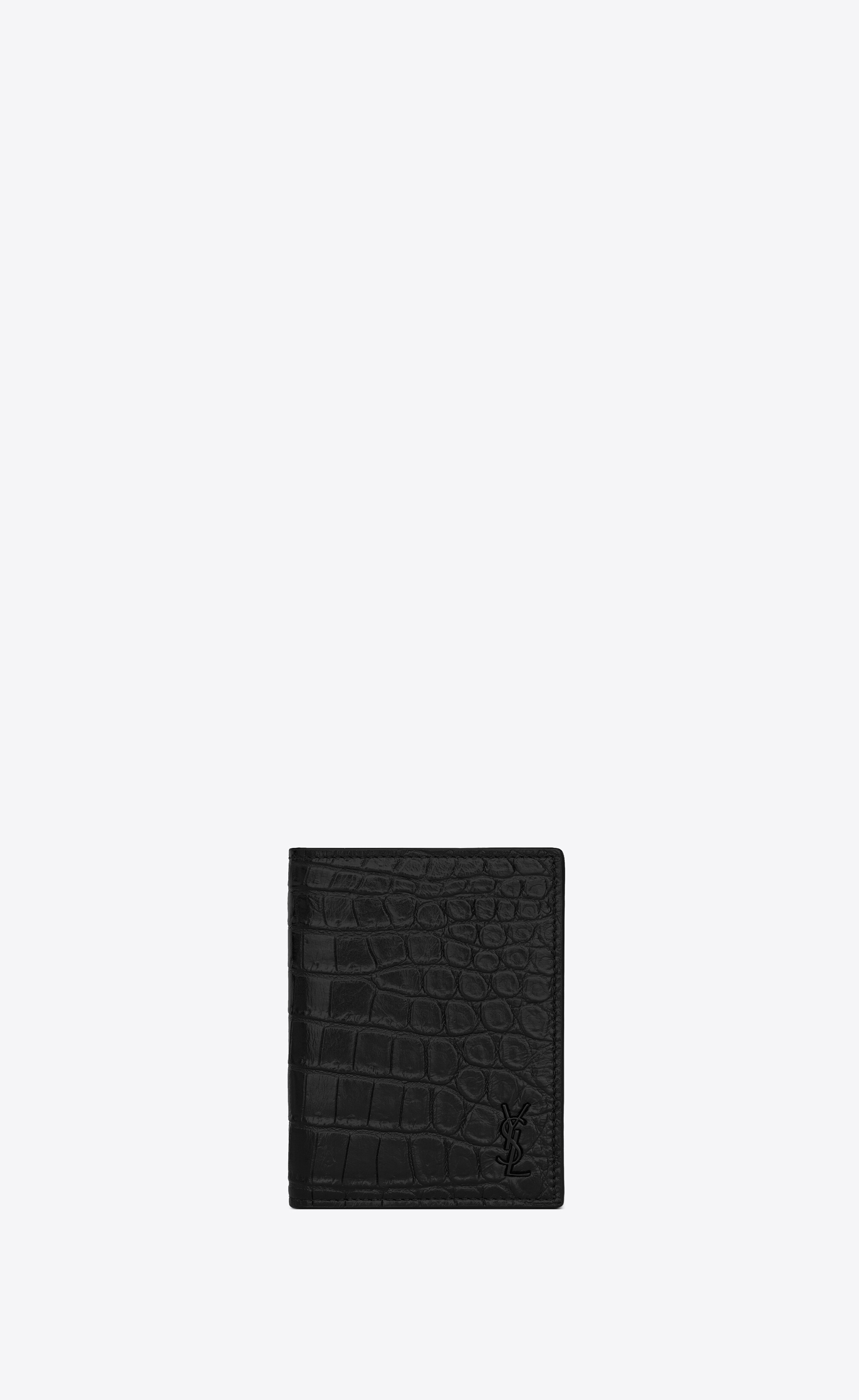 tiny monogram credit card wallet in crocodile-embossed matte leather - 1