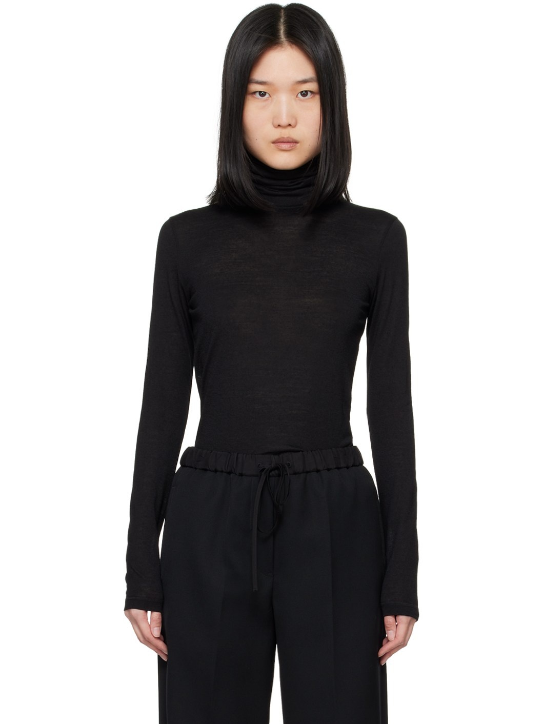 Black Bonded Logo Turtleneck - 1