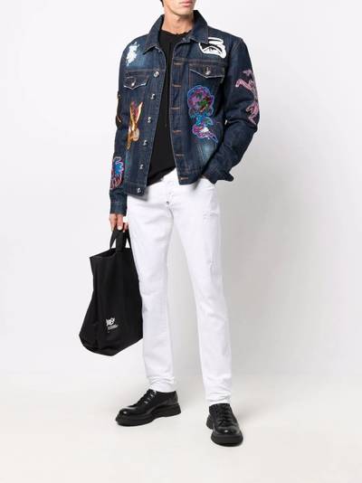 PHILIPP PLEIN tattoo-patches logo denim jacket outlook