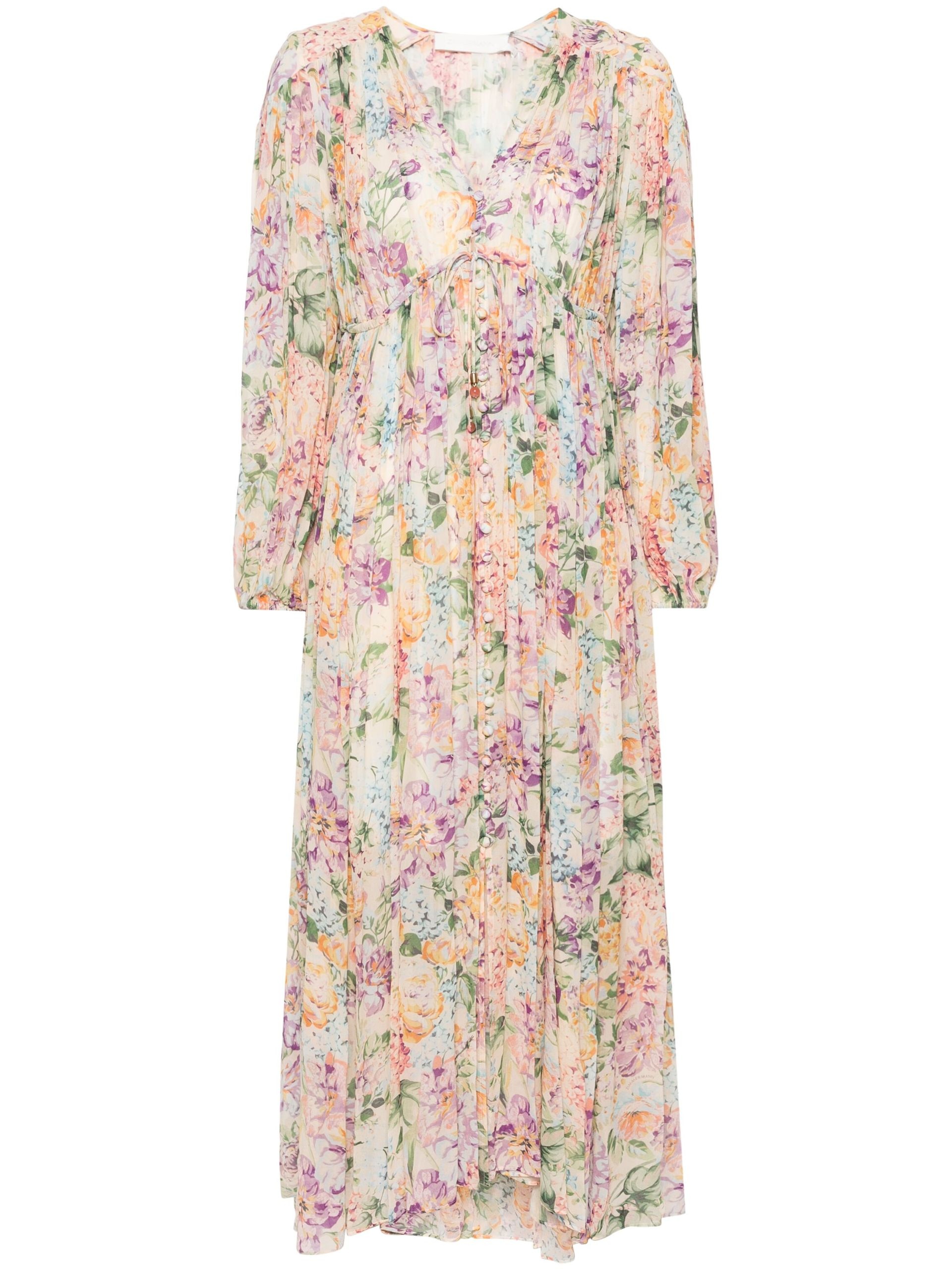 Multicolour Floral Viscose Long-Sleeved Dress - 1