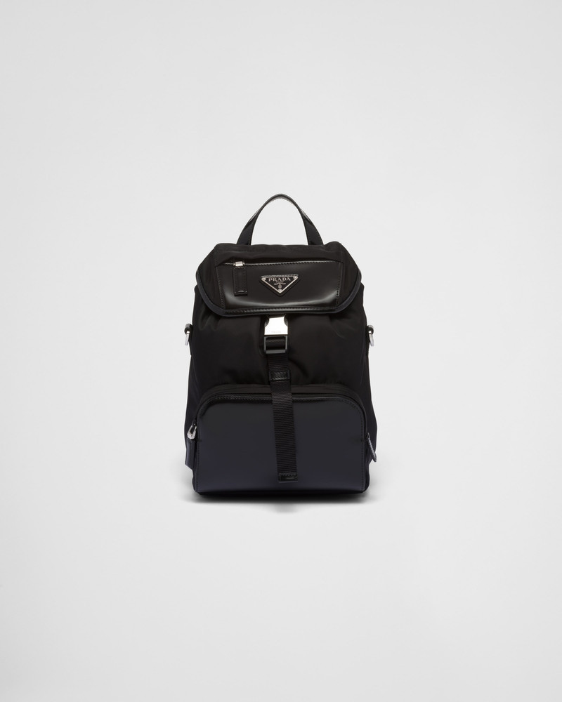 Re-Nylon and brushed leather backpack 1