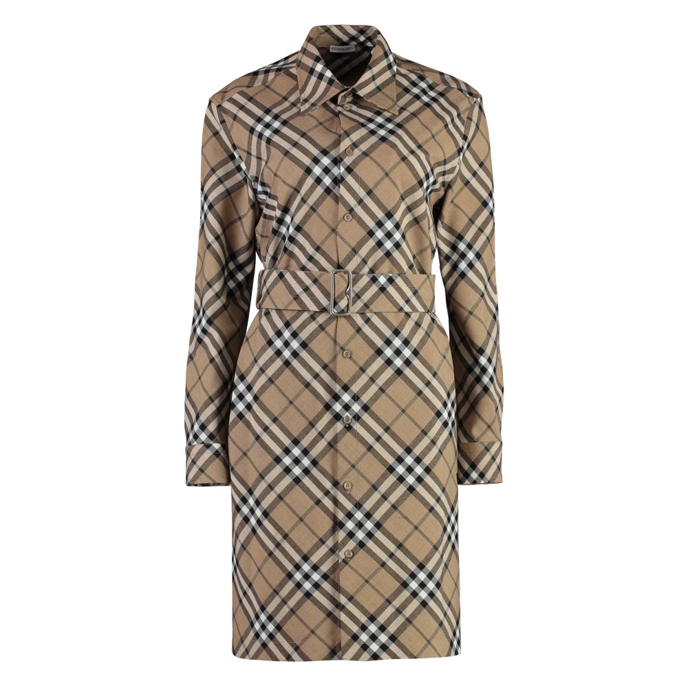 SHIRTDRESS WITH CHECK MOTIF AND BELT - 1