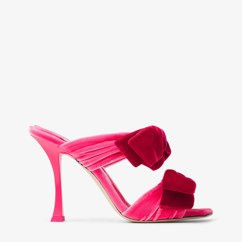 Flaca Sandal 100 Candy Pink Velvet Sandal with Bow - 1