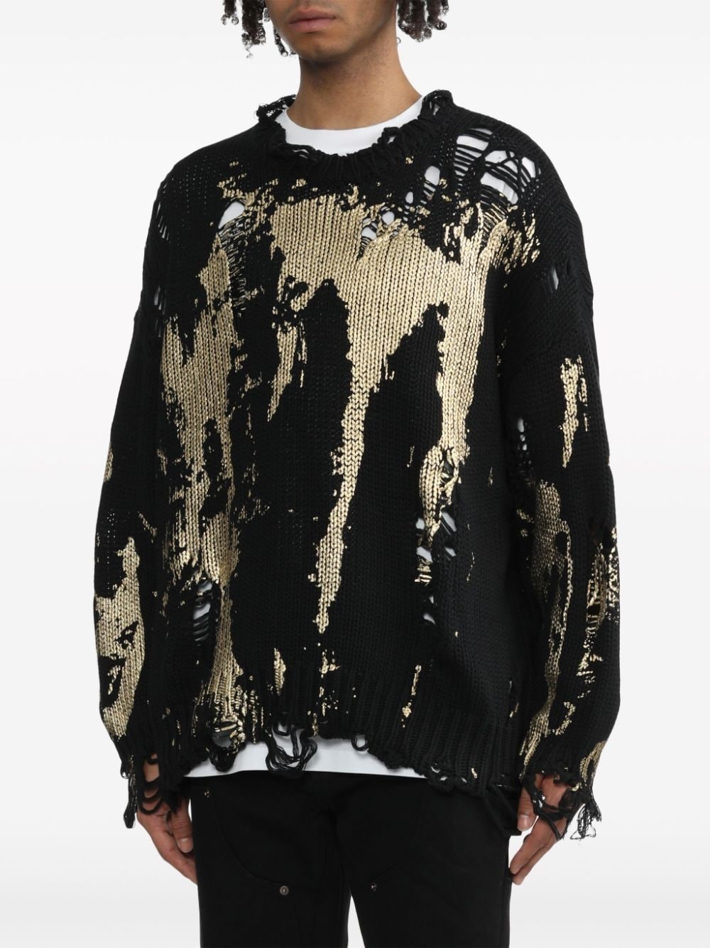 painterly-print distressed jumper - 3