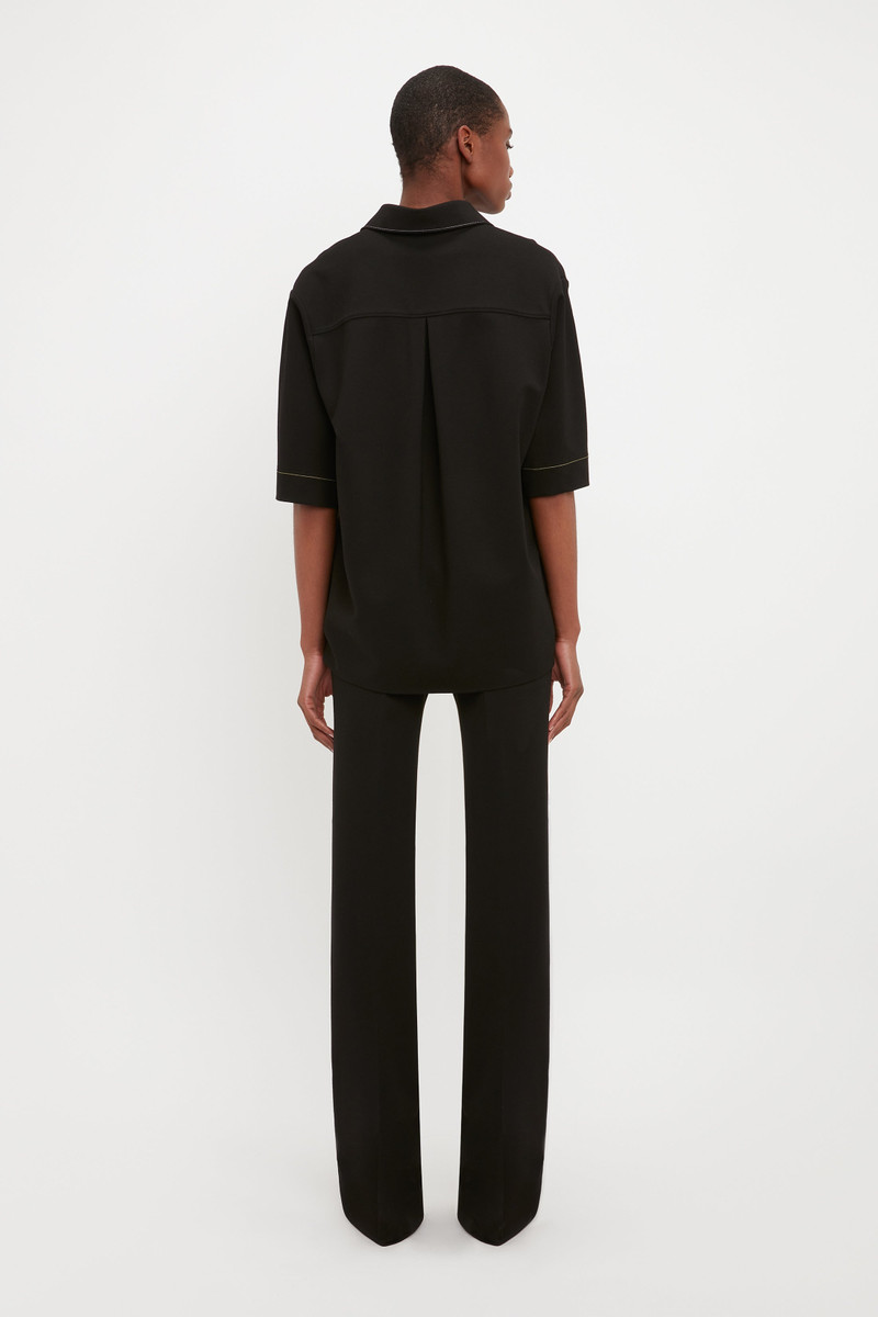 Pointed Collar Oversized Shirt In Black 4
