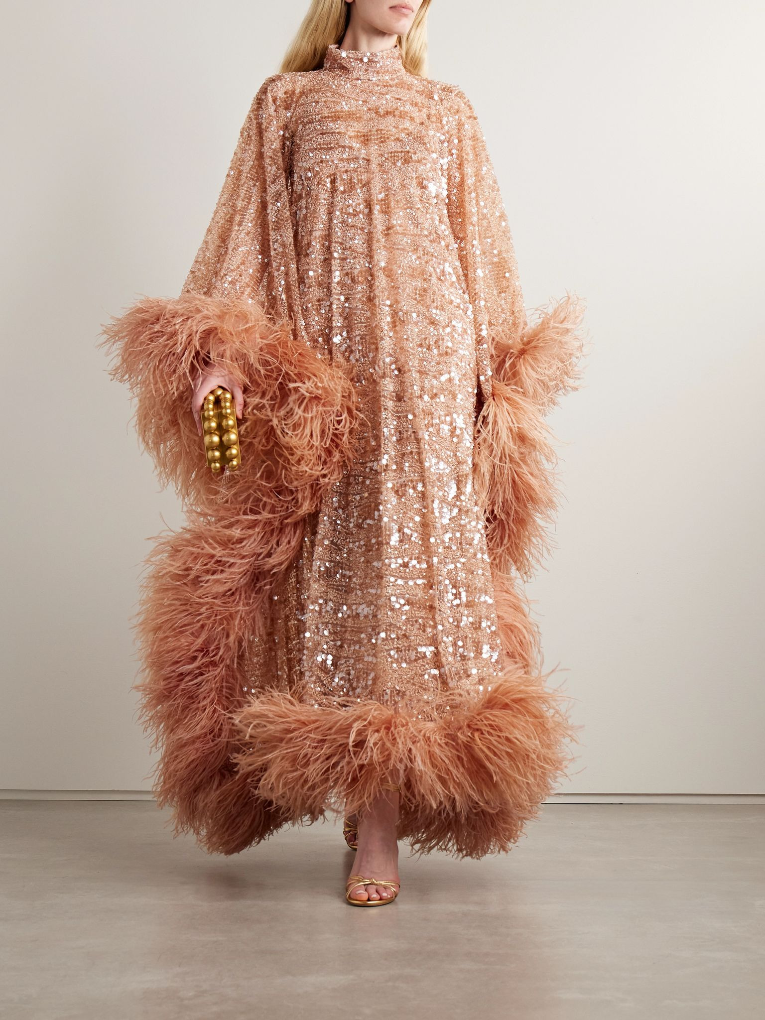 Casta Diva Sublime oversized feather-trimmed sequined tulle gown Blush - 2