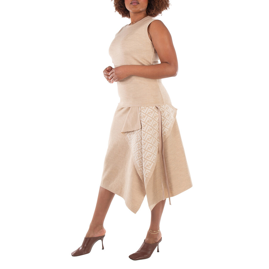 Fendi Logo Pattern Midi Drape Wool Skirt - 6