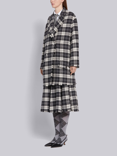 Thom Browne Medium Grey Cashmere Tartan Check Tweed Frayed Unconstructed Low Slung Jacket outlook