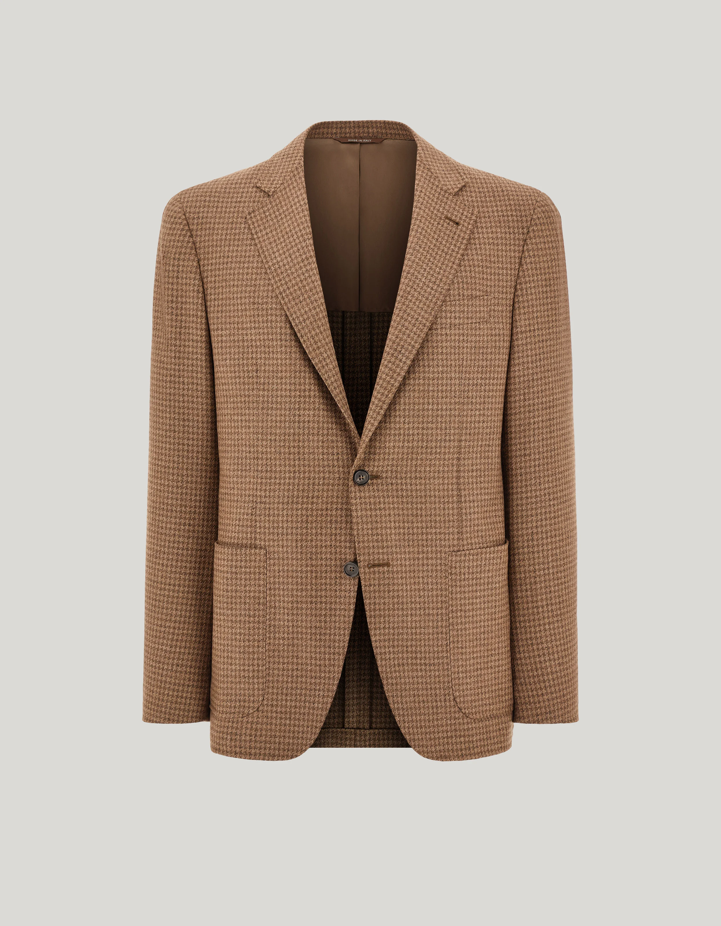 SAND AND BROWN WOOL AND SILK HOUNDSTOOTH MODERN-FIT KEI JACKET - 1