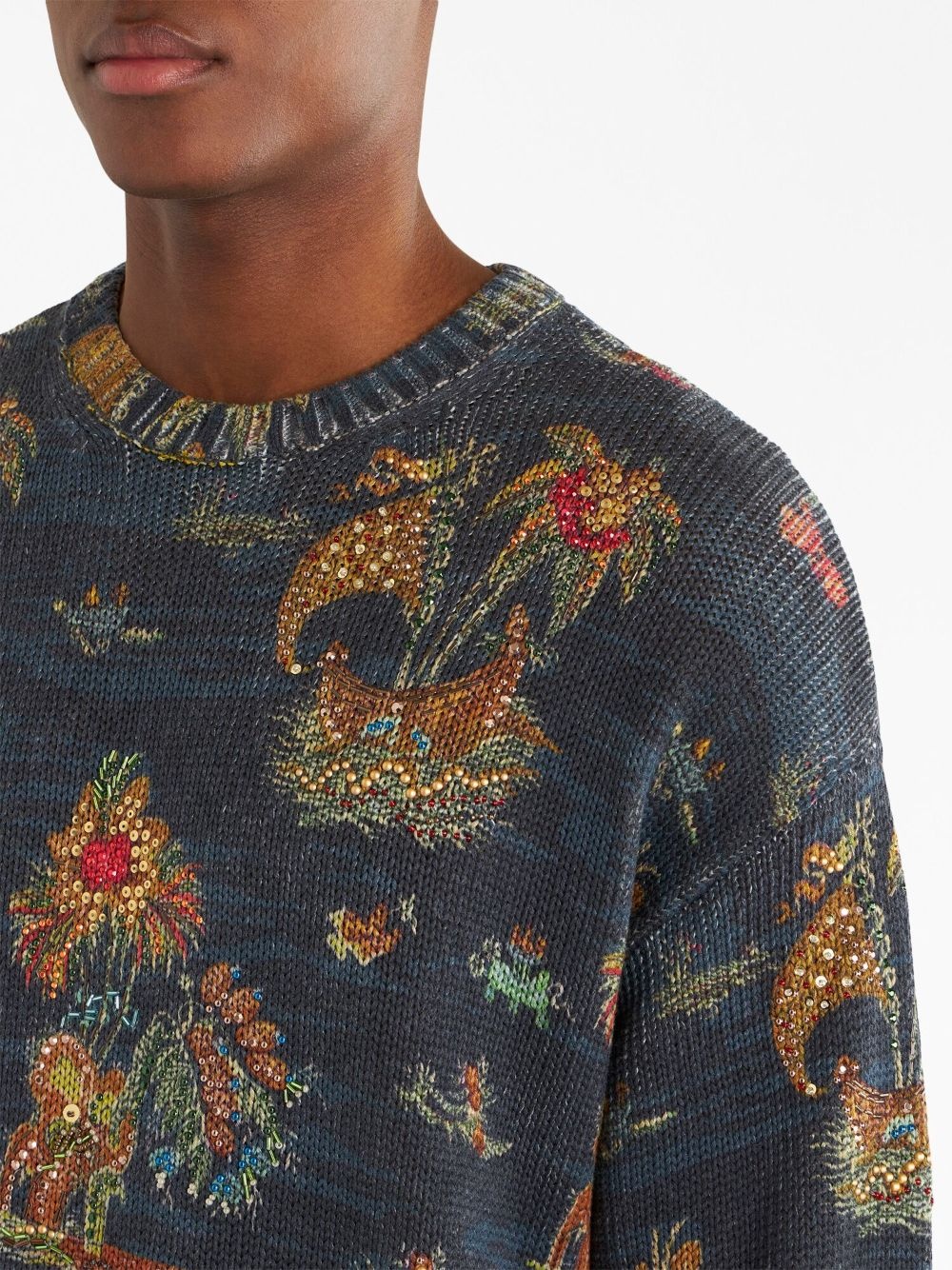 motif-print silk-linen jumper - 4