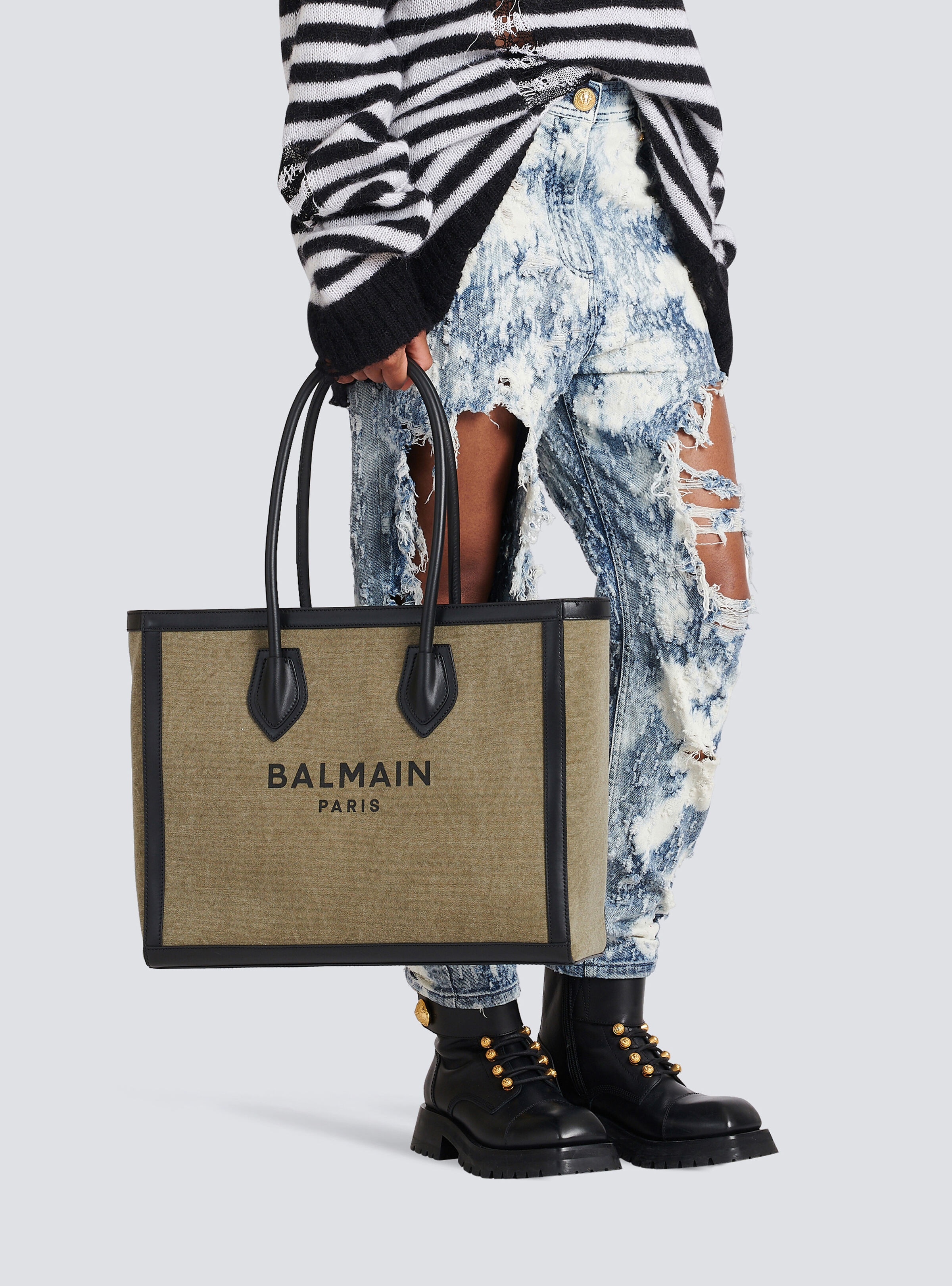 Canvas B-Army 42 tote with leather panels - 7