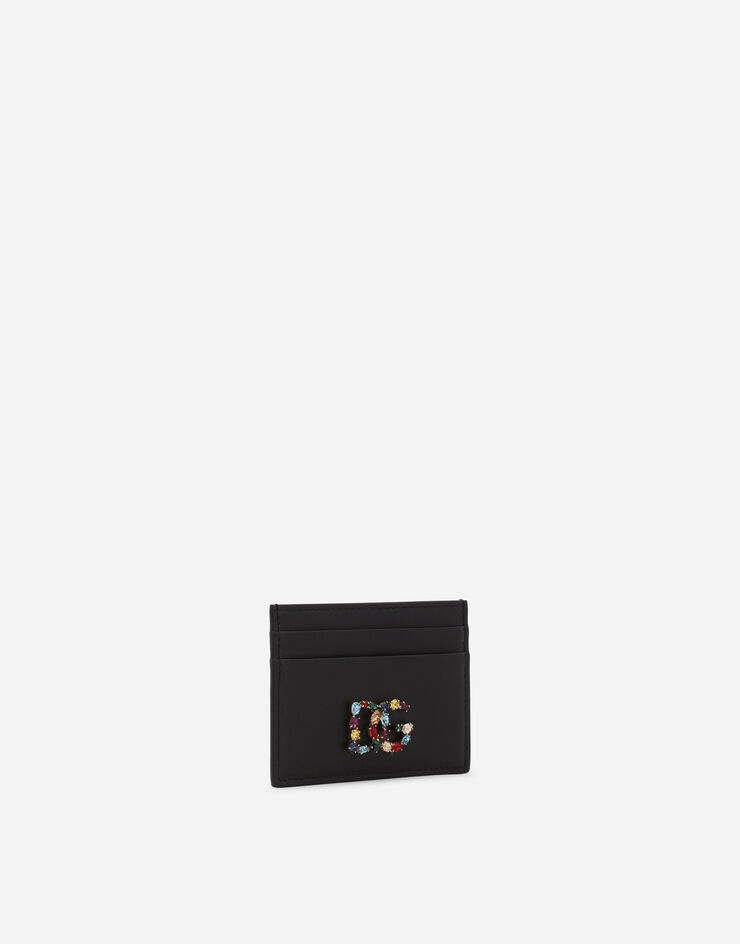 Calfskin card holder with rhinestone-detailed DG logo - 2