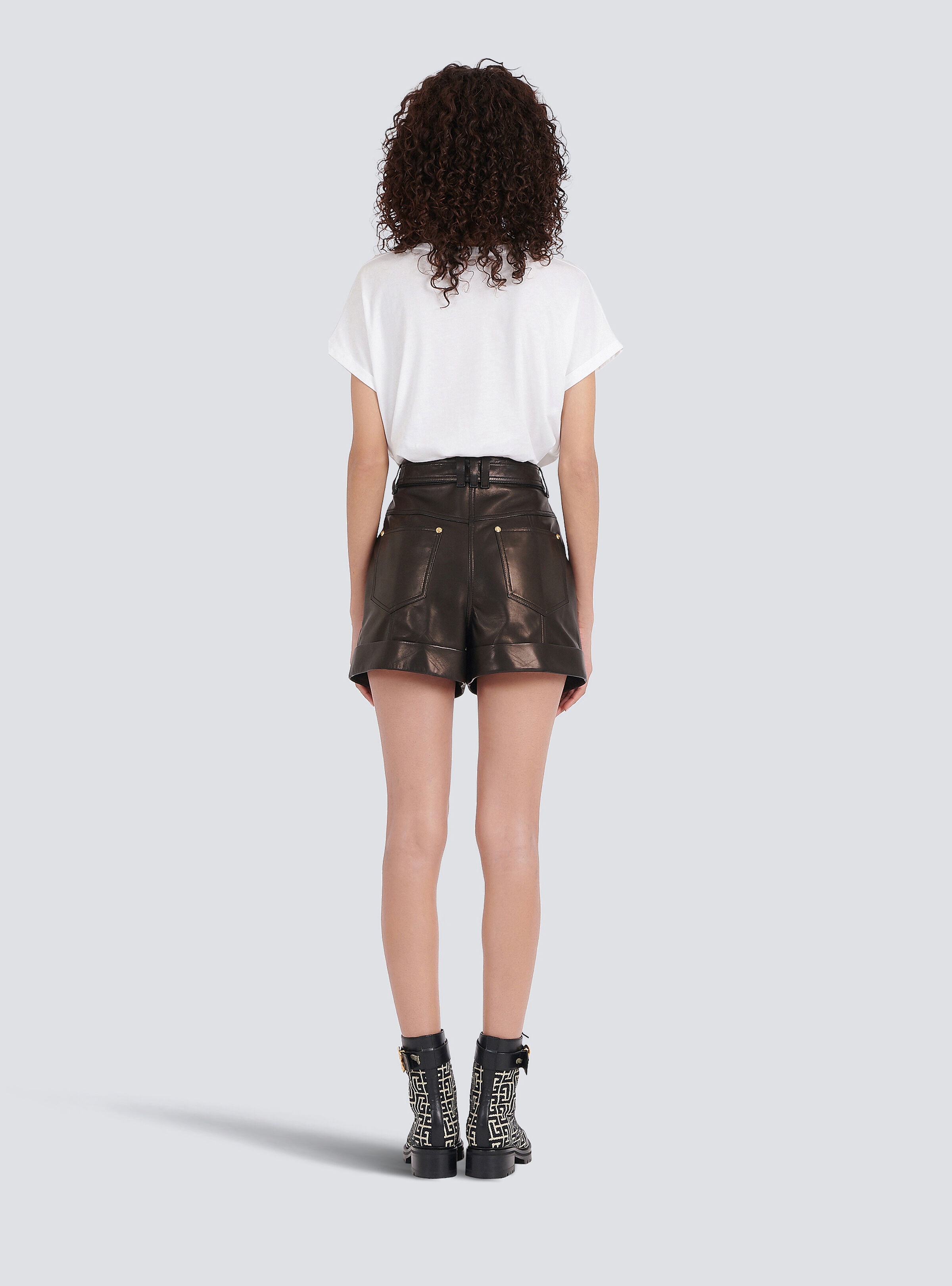 High-waisted leather shorts with Balmain buckle - 4