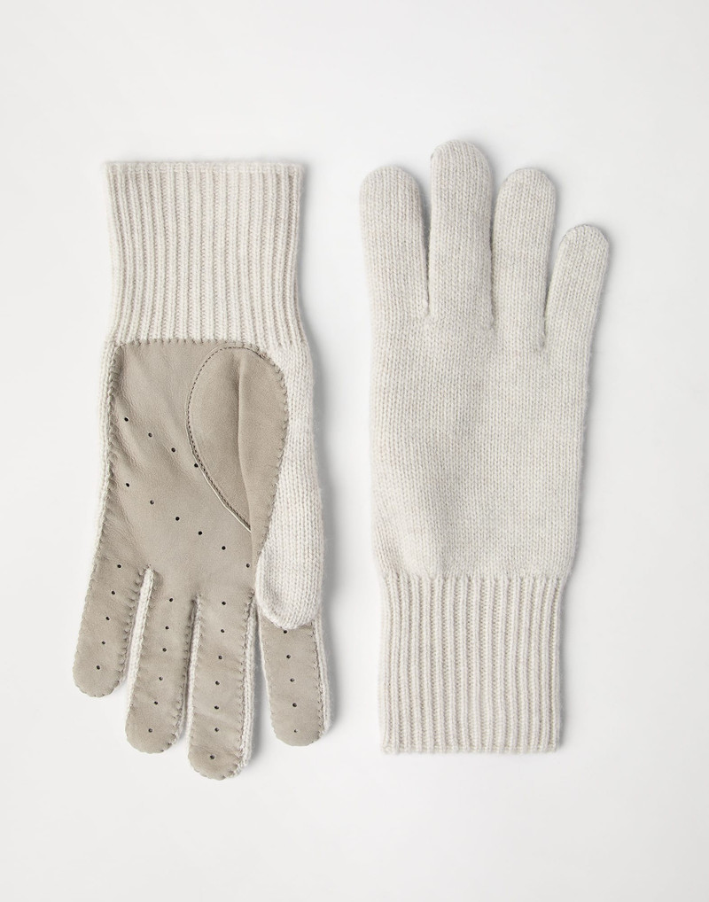 Cashmere knit gloves with suede palm 1