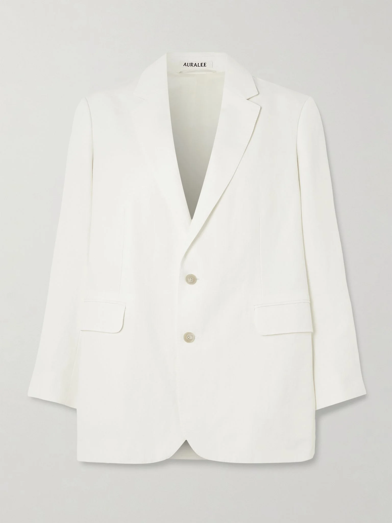 Oversized wool, cotton and linen-blend Oxford blazer Off-white - 1
