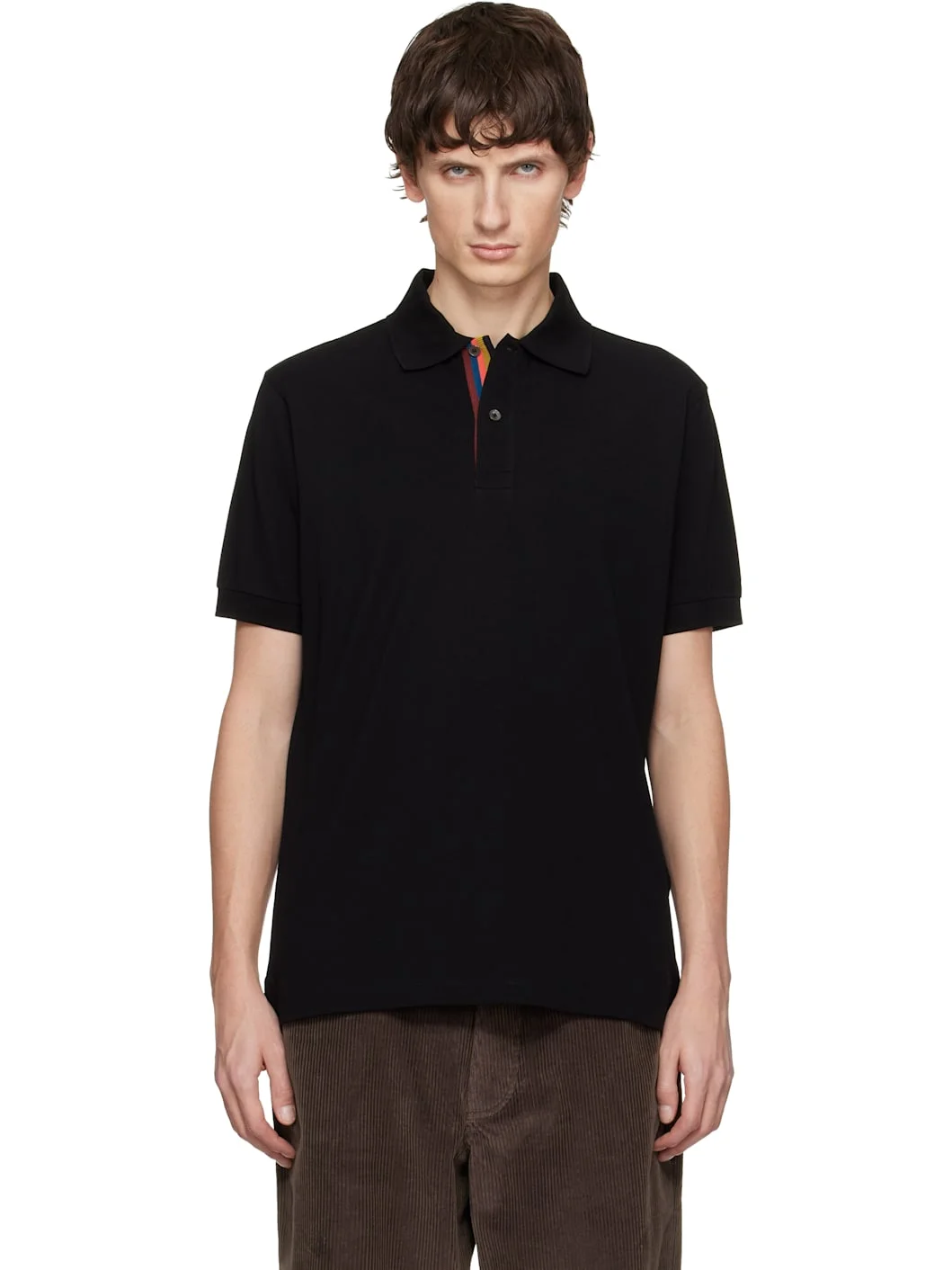 Black Cotton 'Artist Stripe' Placket Polo - 1