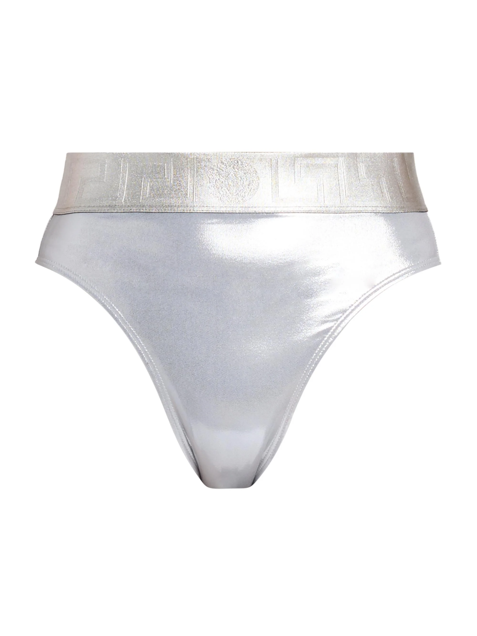 Women's Laminated Metallic High-Waisted Bikini Bottom - Silver - 1
