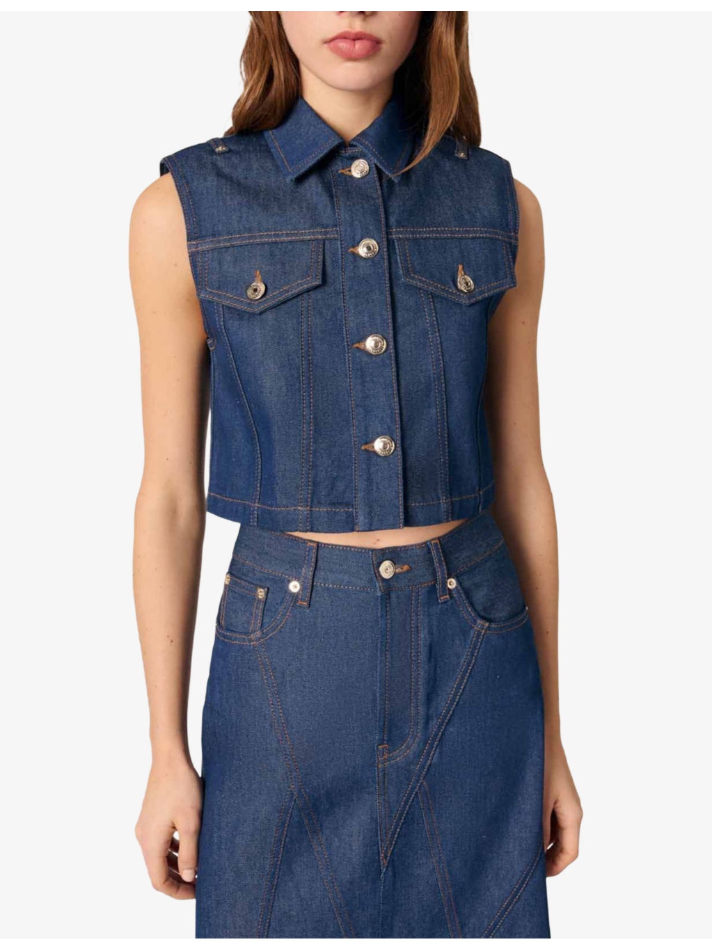 Sleeveless Cropped Denim Jacket - 3