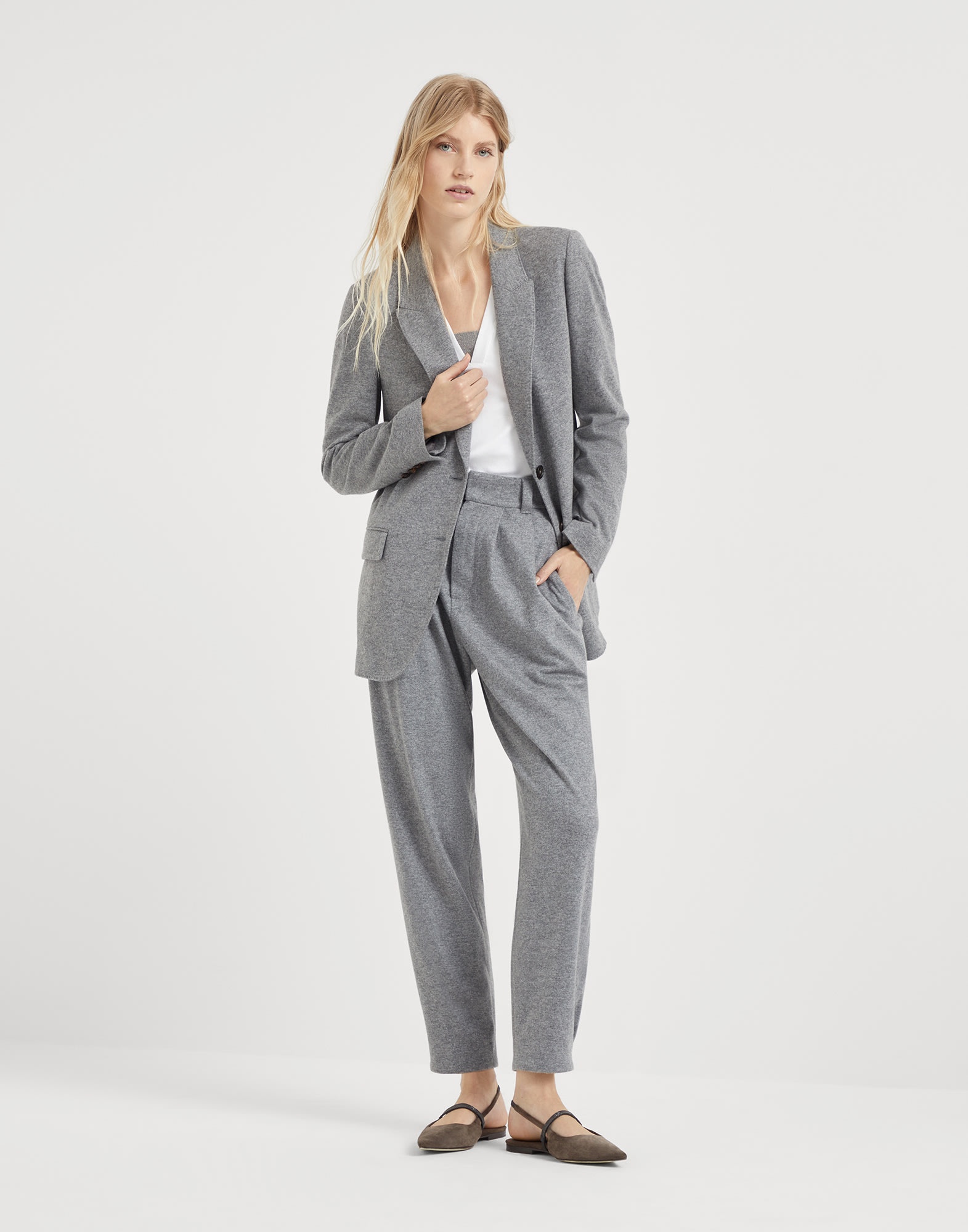 Cashmere jersey deconstructed blazer with monili - 4