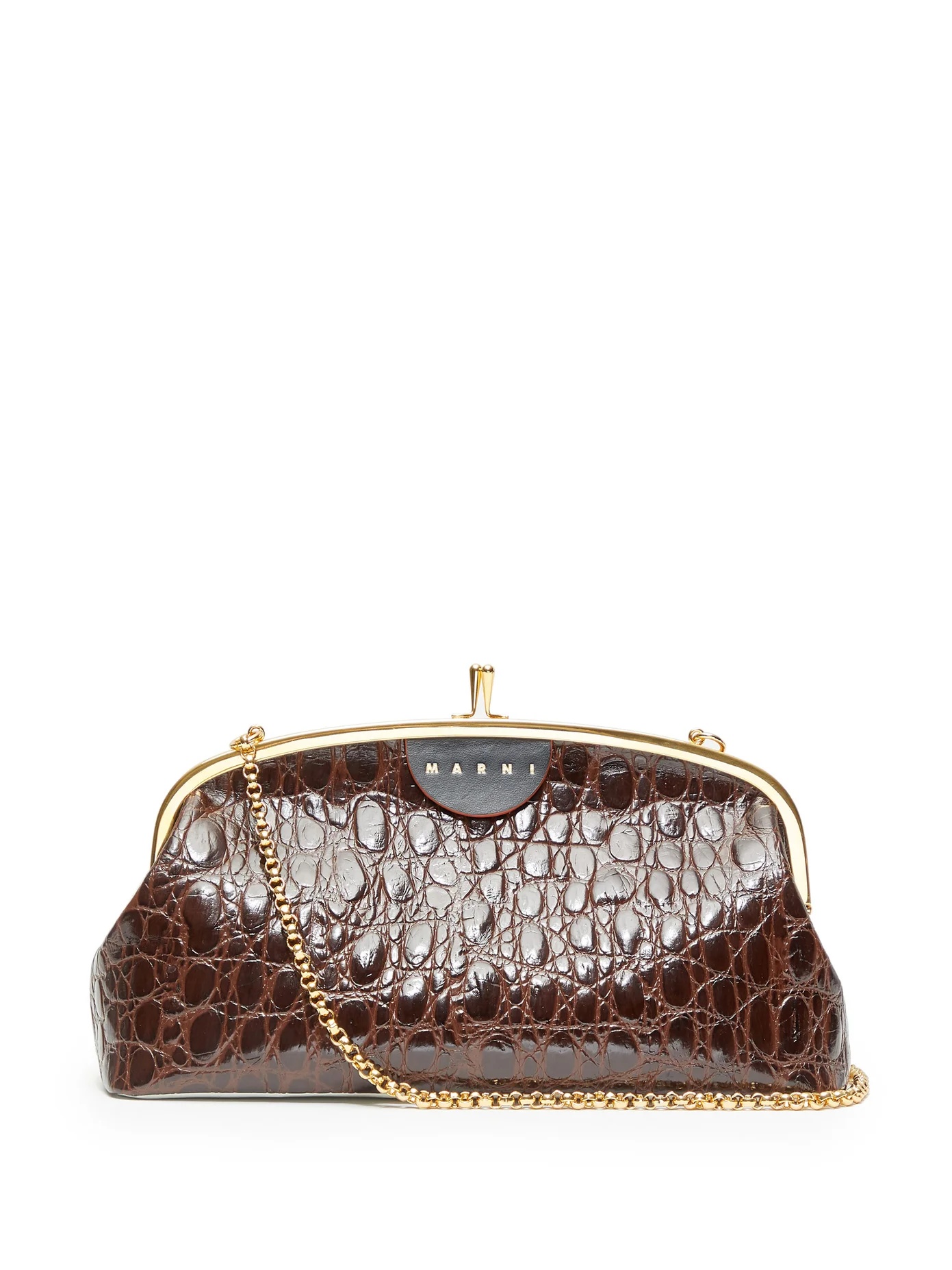 Cindy two-tone crocodile-effect leather clutch - 1