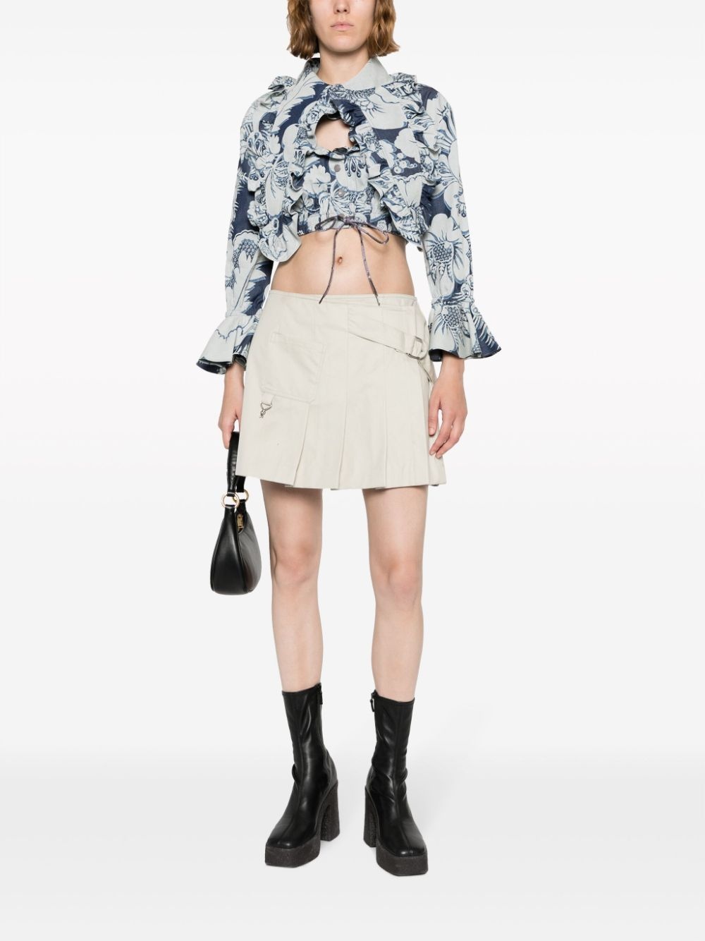 floral-print ruffled cropped blouse - 2