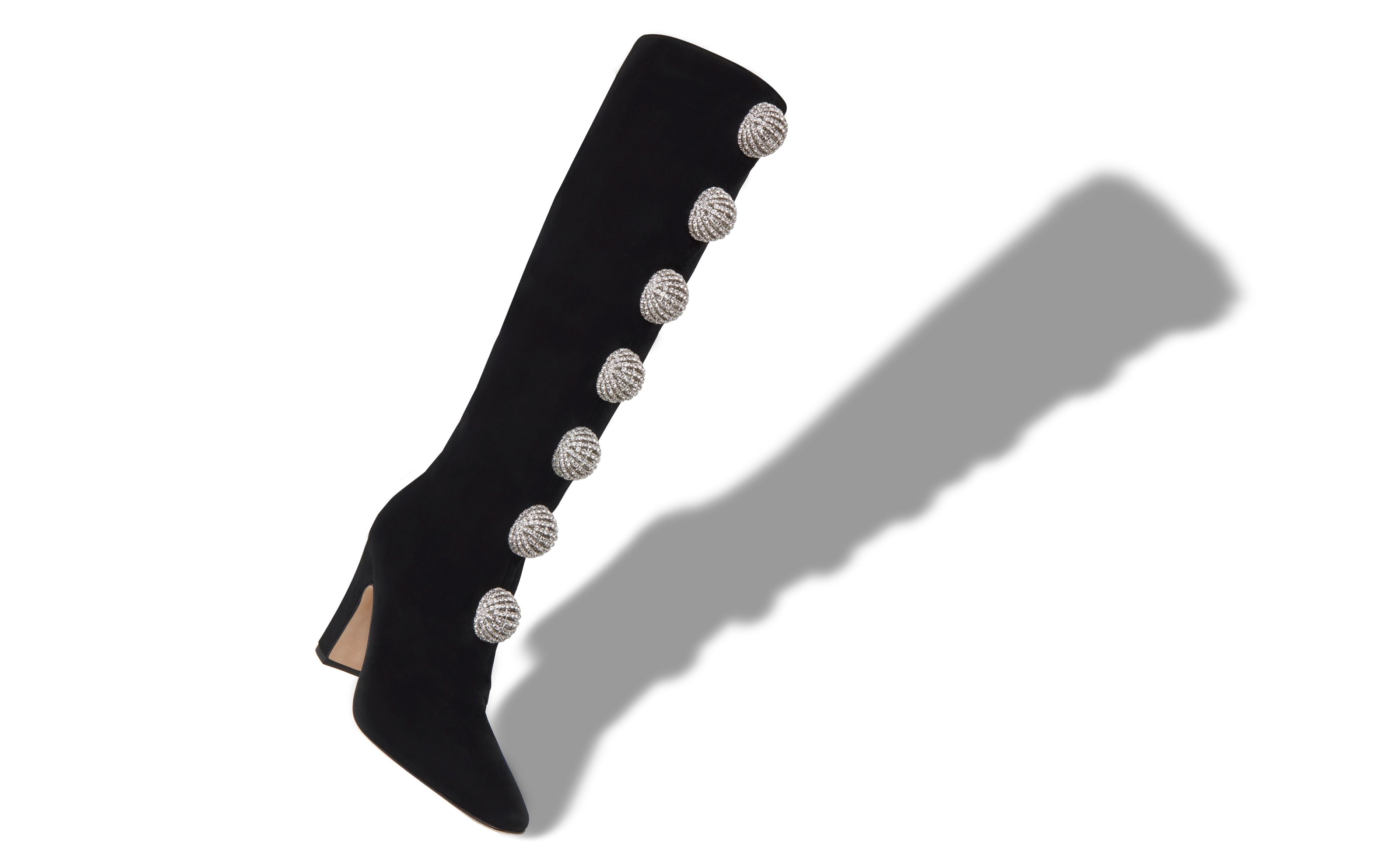 Black Kid Suede Embellished Boots - 2