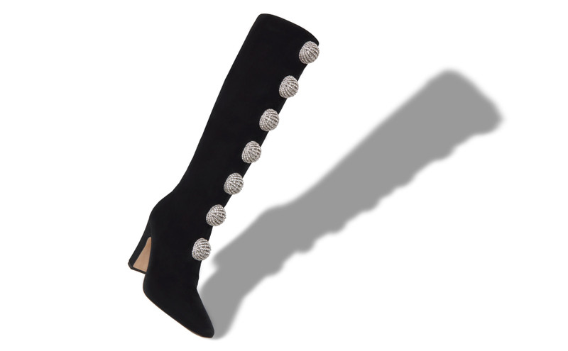 Manolo Blahnik Black Kid Suede Embellished Boots outlook