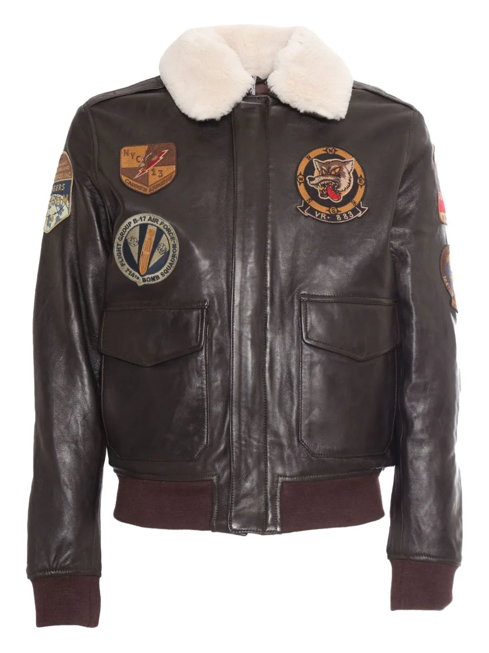patch-detailed leather bomber jacket - 1