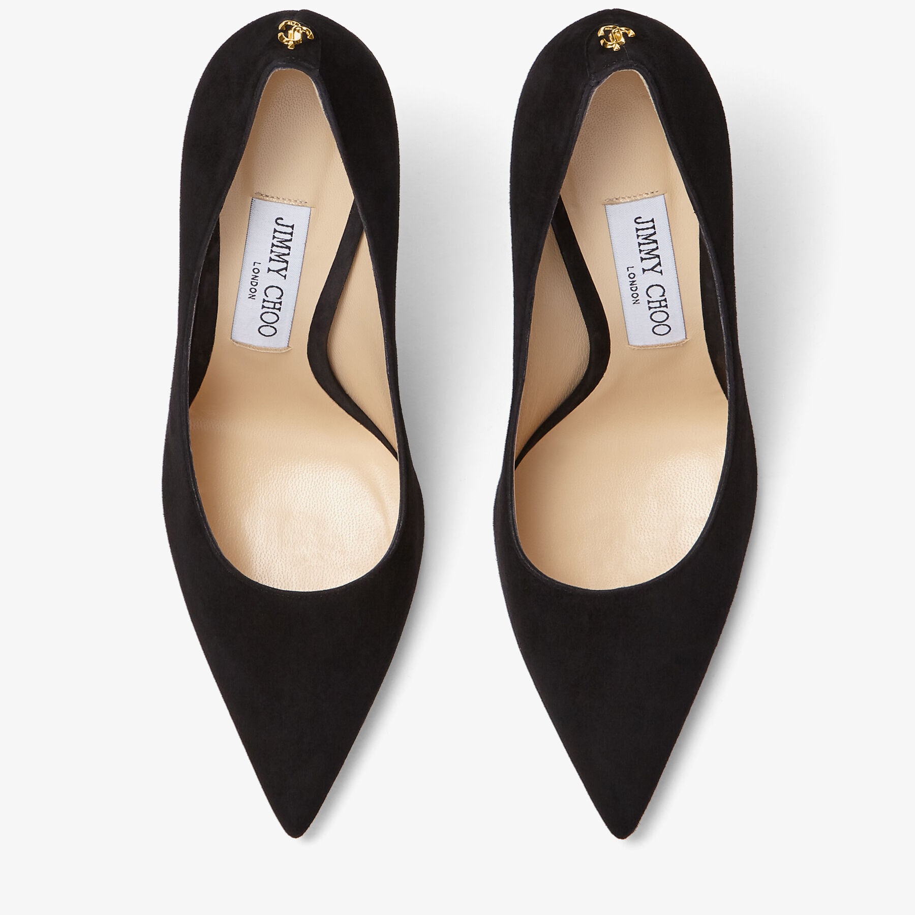 Love 100
Black Suede Pointy Toe Pumps with Jimmy Choo Button - 5