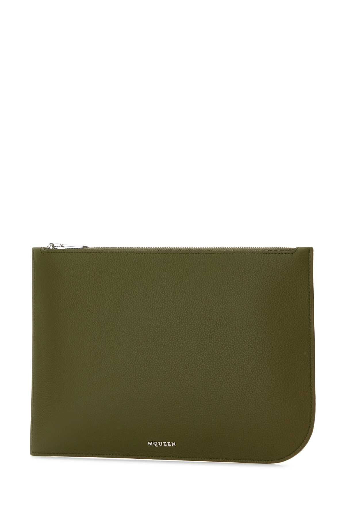 Alexander Mcqueen Men Olive Green Leather Large Sling Pouch - 2