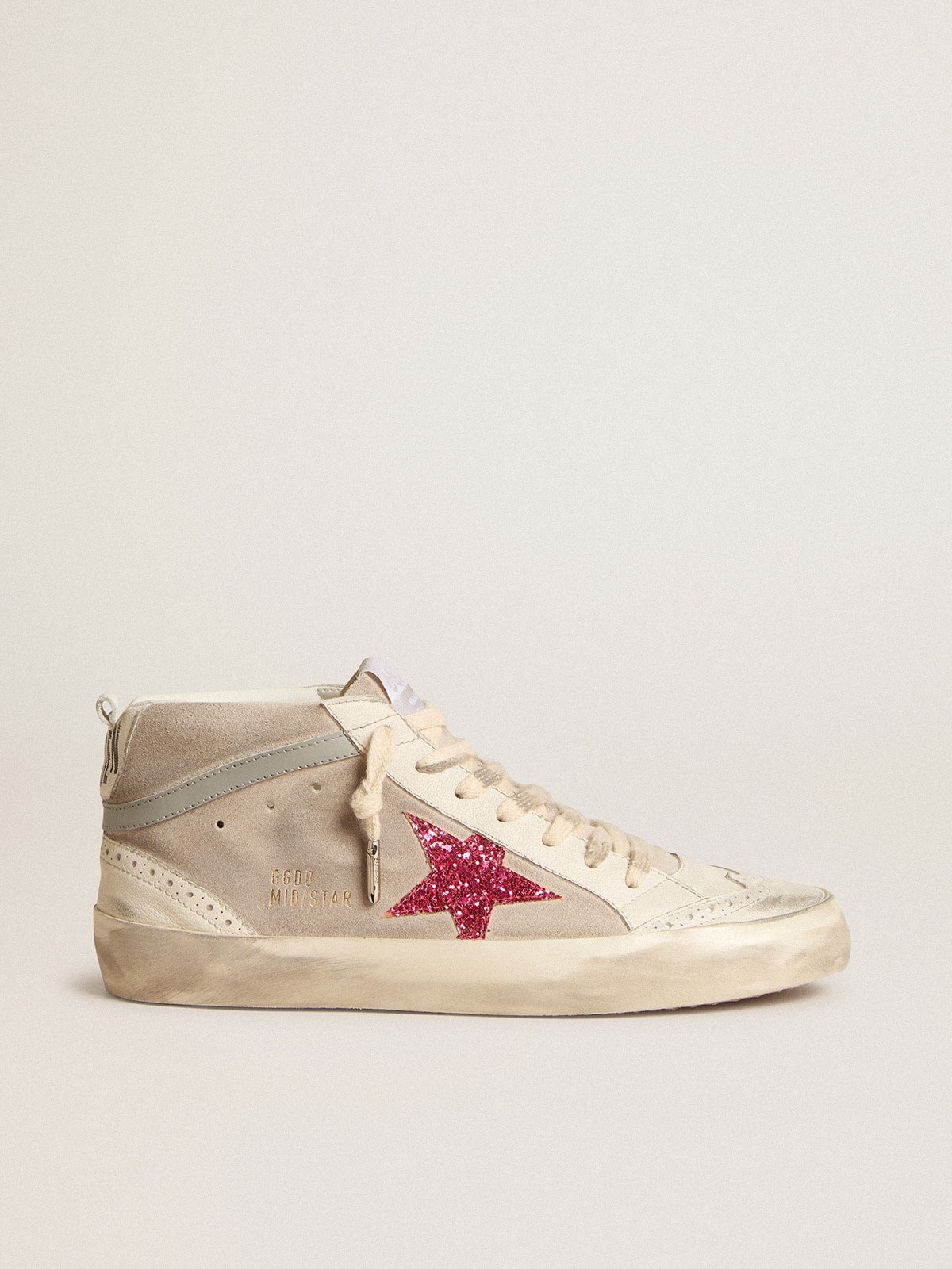 Mid Star in suede with fuchsia glitter star and gray leather flash - 1