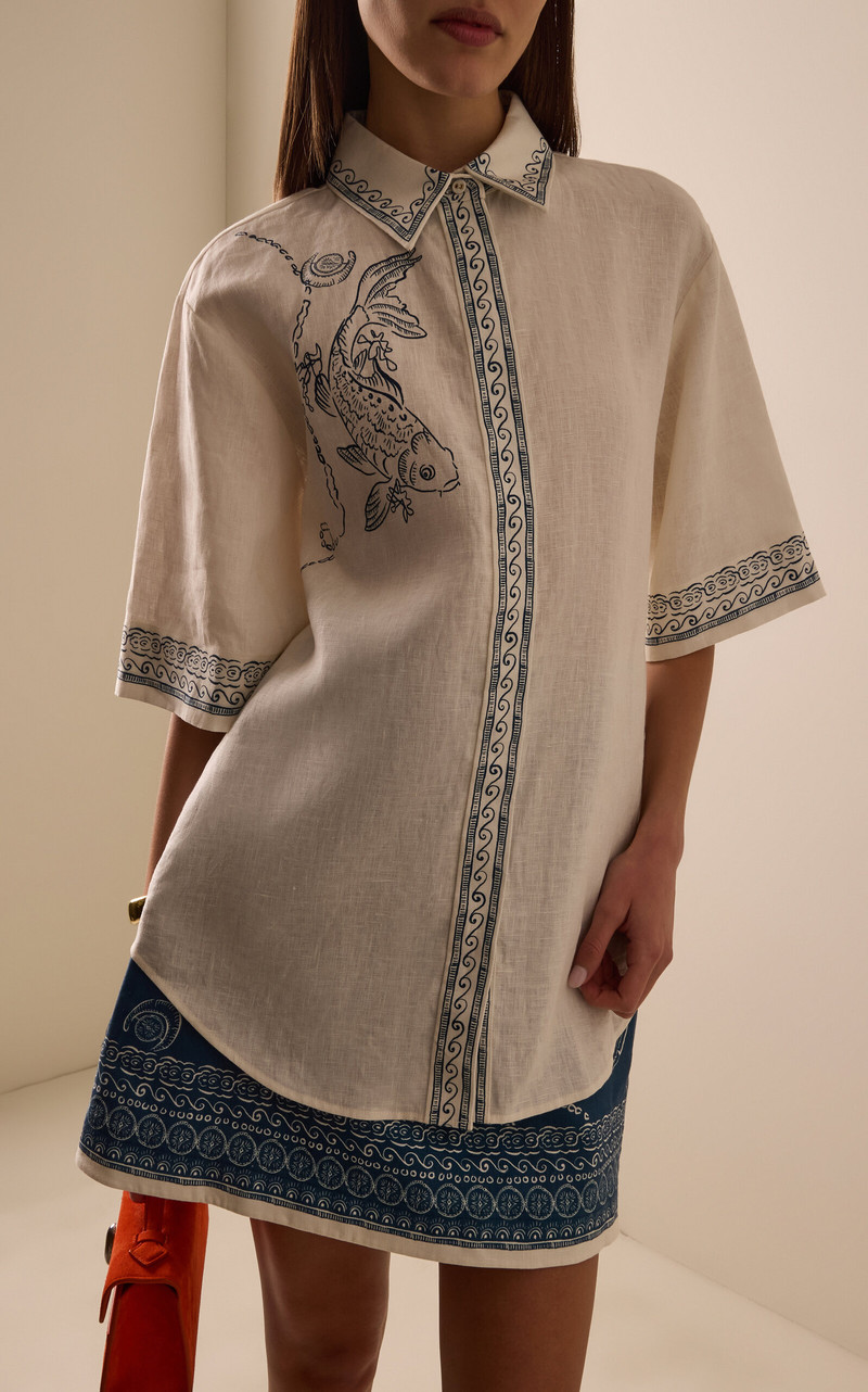 ALÉMAIS Lucky Printed Linen Shirt ivory outlook
