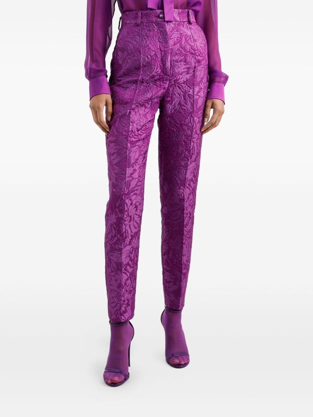 floral-brocade tailored trousers - 4