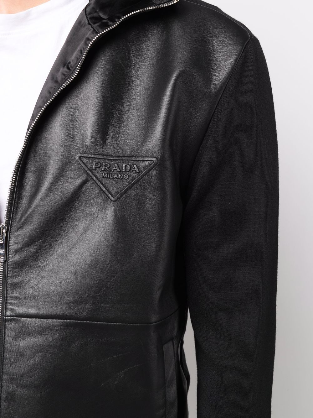 leather-panel hooded jacket - 5