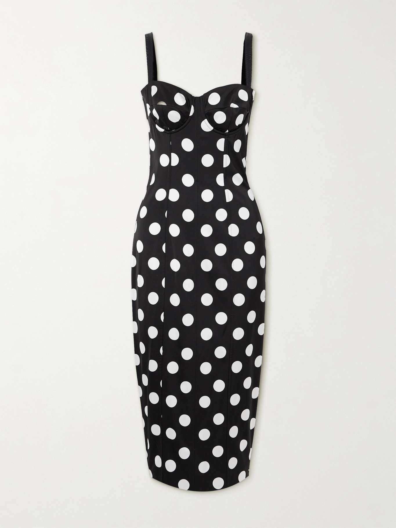 Polka-dot satin bustier midi dress - 1